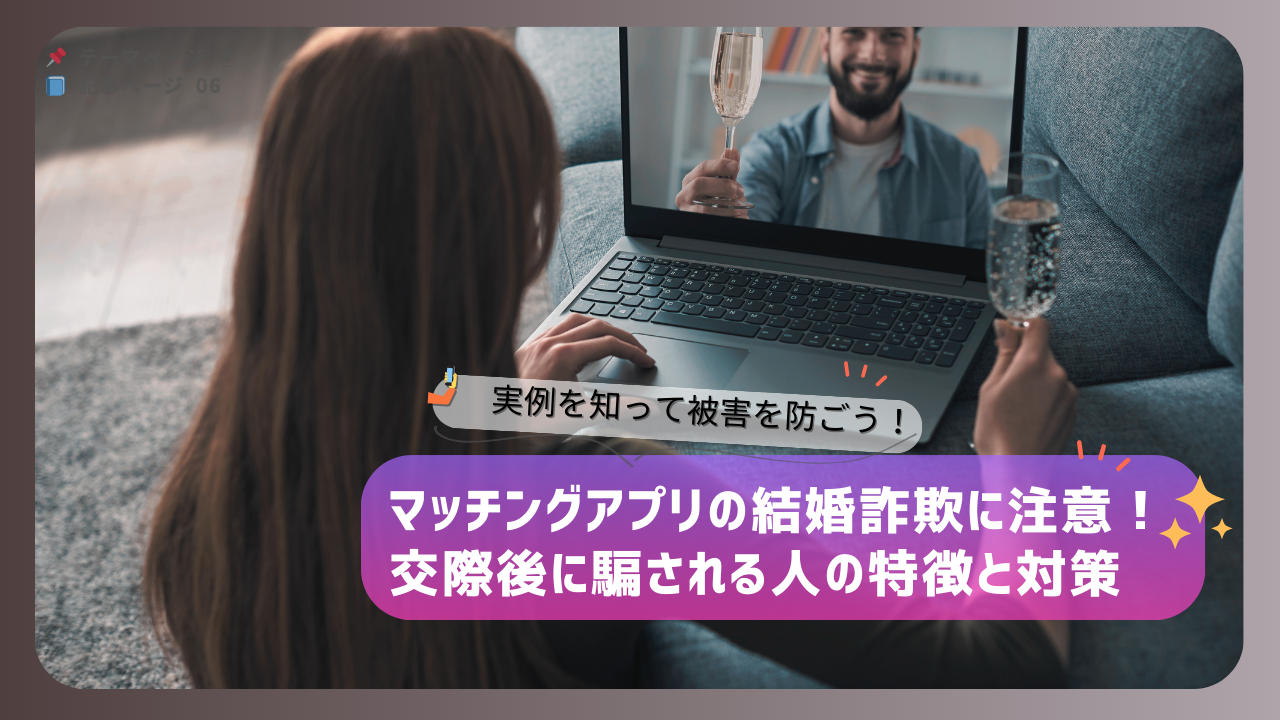 マッチングアプリで結婚詐欺に遭わないための対策と交際後に騙されやすい人の特徴を解説する画像